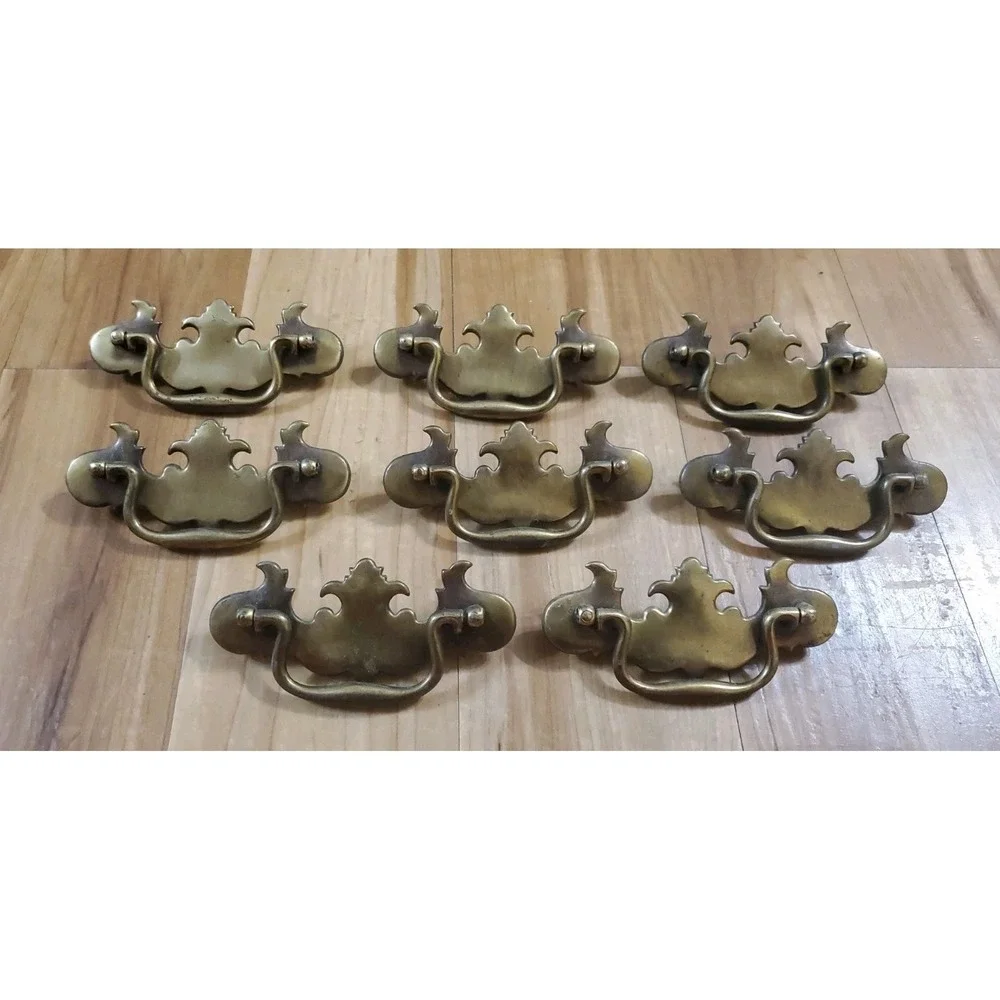 8 Vintage Brass Chippendale Batwing Drawer Pull Handles Furniture Lot